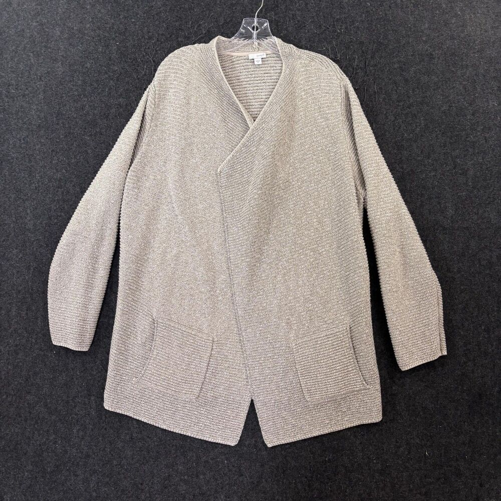 Pure Jill Sweater Cardigan Women's XL Beige Open Front Pockets Knit Long Sleeve